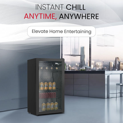 Nobel 125L Gross/ 85L Net Capacity Bottle Chiller Single Glass Door, Mechanical Control, LED Light, Adjustable Temperature, Energy Efficient, R600a Refrigerant NBC125RH Black