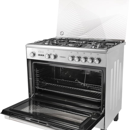 Tornado 90x60cm Freestanding Cooker, Full Gas Cooking Range with 5 Burners, Automatic Ignition & Full Safety, Convection Fan, Stainless Steel Finish, Separate Knob 9T10BRC1X01SG