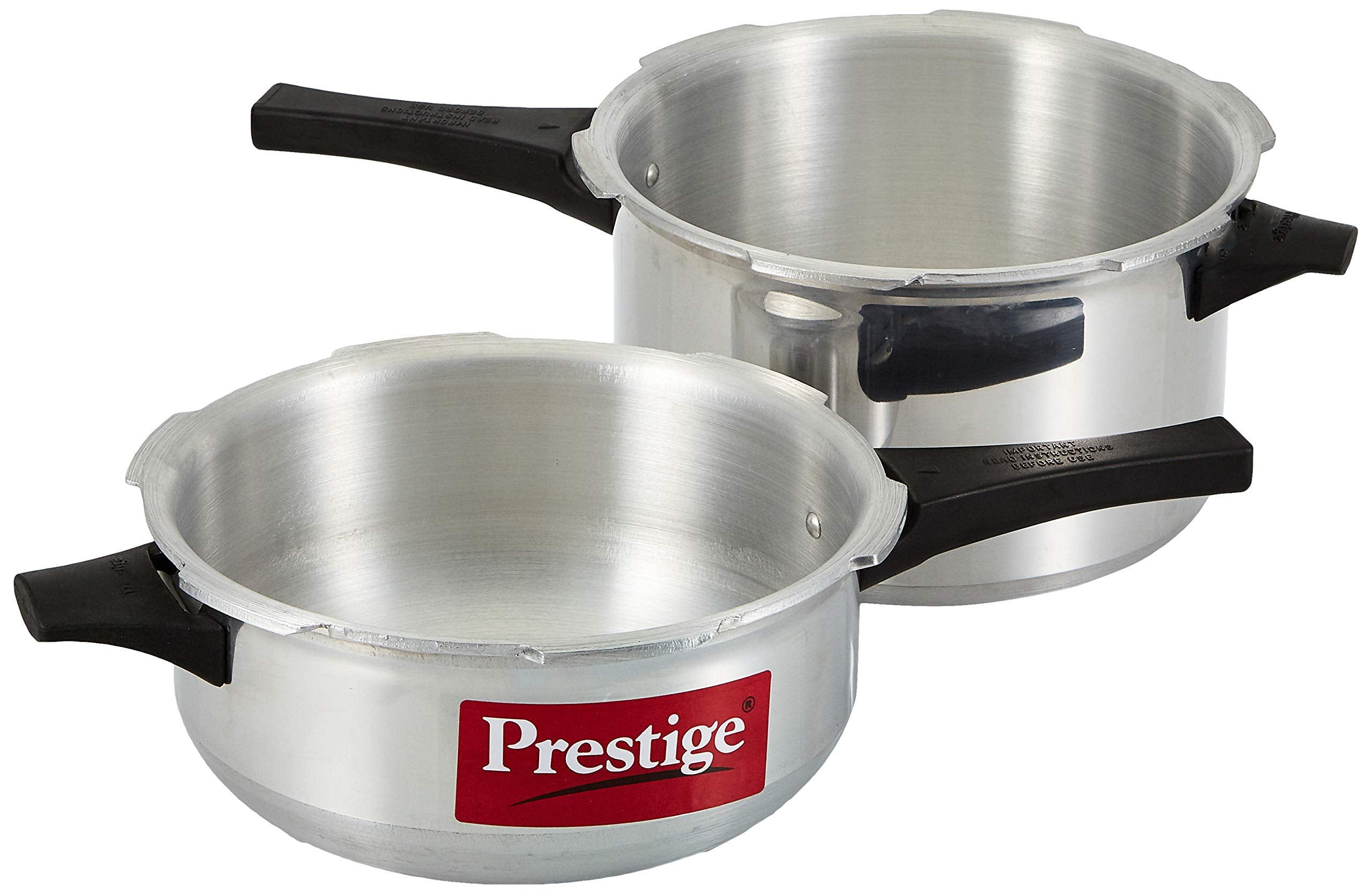 Prestige 2 Pieces Pressure Cooker Set | Aluminium Pressure Cooker With Lid and Pressure Pan without Lid | Silver/مكونة من قطعتين طنجرة ضغط من الألومنيوم بسعة 5.5 لتر و3 لتر