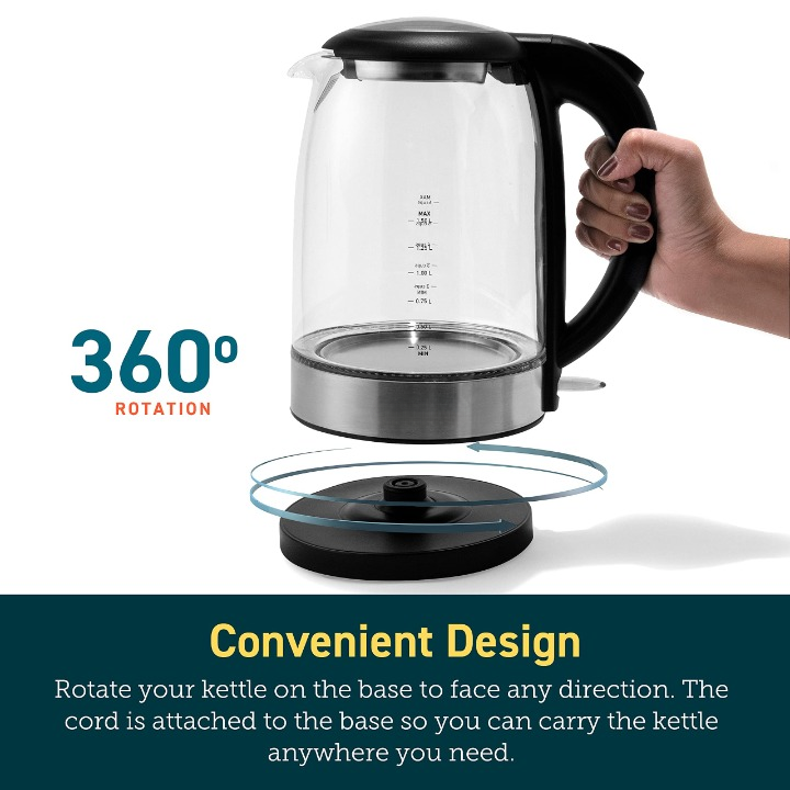 SAYONA Electric Glass Kettle 1.8L , 1500W for Fast and Quiet Boil 1 year warranty