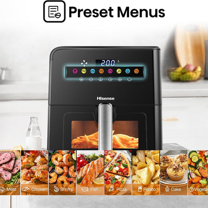 Hisense H09AFBKS4S 1700W Air Fryer with Colorful Touch Panel and Visible Cooking Window, 8 Liter Capacity, Black