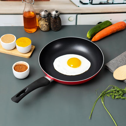 Salford 26cm Non Stick Fry Pan Ceramic Coating Healthier Ceramic Chemical Free Non-Stick Heat Resistant Exterior Double Layer Coating, red