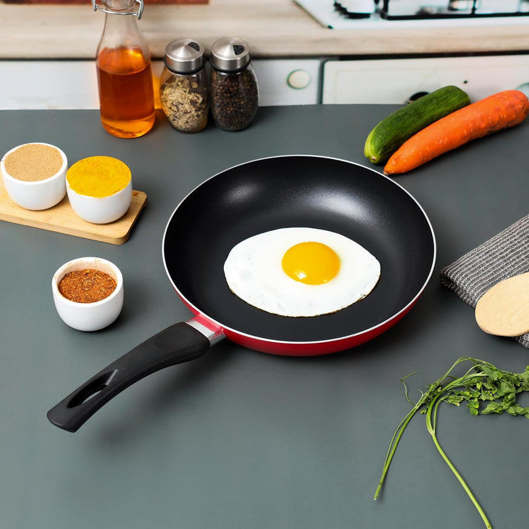 Salford 26cm Non Stick Fry Pan Ceramic Coating Healthier Ceramic Chemical Free Non-Stick Heat Resistant Exterior Double Layer Coating, red