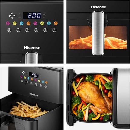 Hisense H09AFBKS4S 1700W Air Fryer with Colorful Touch Panel and Visible Cooking Window, 8 Liter Capacity, Black