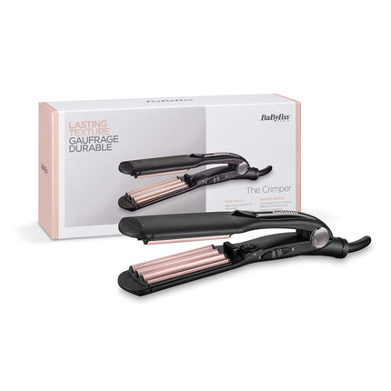 Babyliss Crimper Fast Heat Up Ceramic 10 Temps Setting for a Frizz-Free Lasting Texture 2165SDE, Black, Small