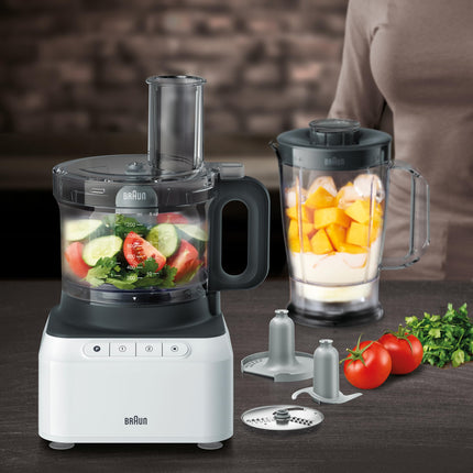 Braun Fp 3131, Food Processor White , 800 Watts. Blender 1.2 L, Food Prep Bowl 2.1 L, 2 Speed Button And Pulse