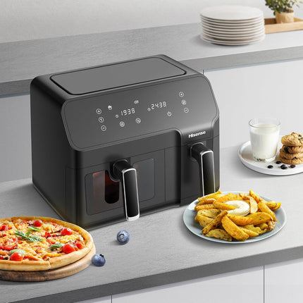 Hisense 9L Dual Basket Air Fryer, Air Fry, Preset Menus, 360° Circulation, LED Display, Dual Cooking Zone, Visible Basket, H09AFBK2S5