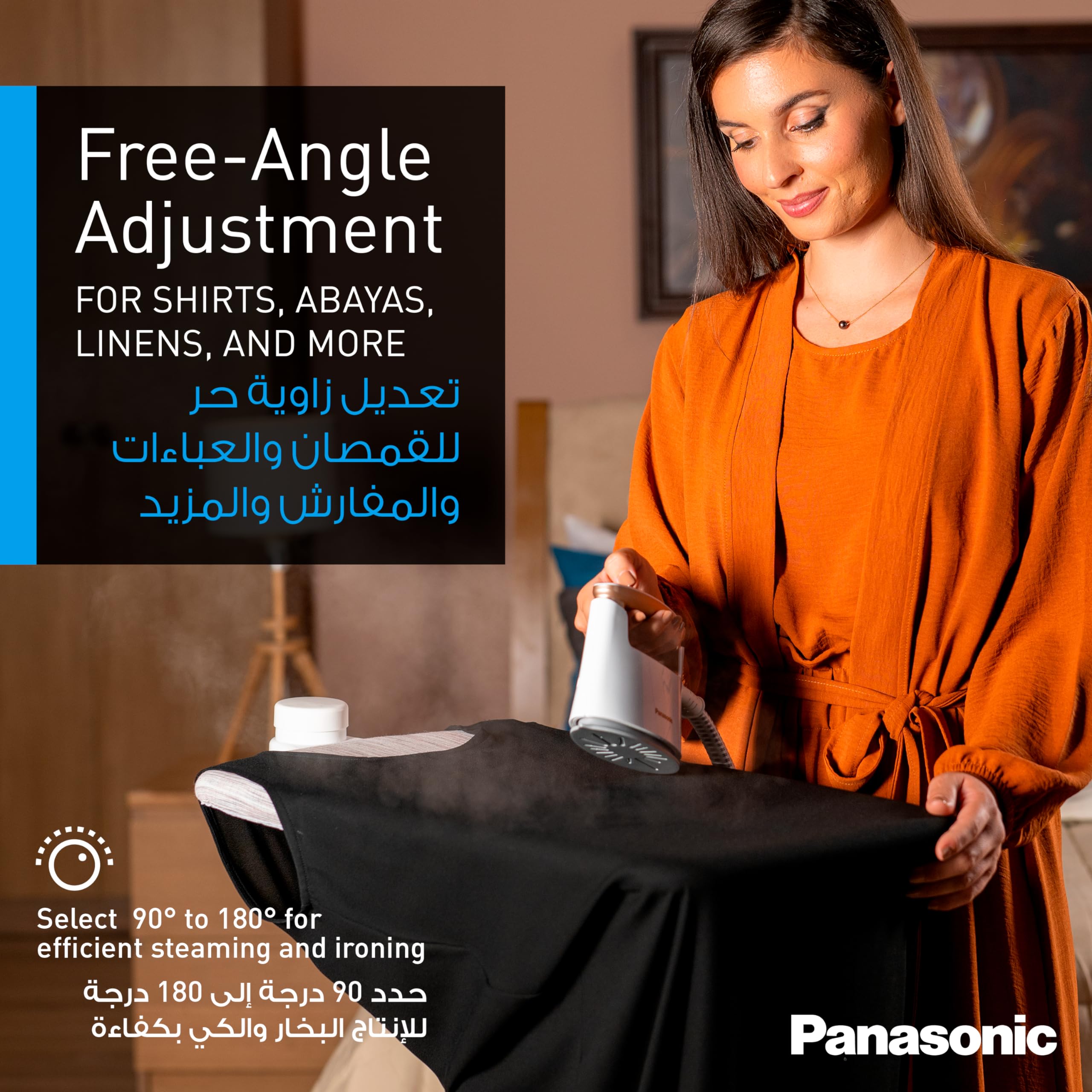 Panasonic Garment Steamer 2400W Twin Boiler, Free Angle Adjustment, White Colour, NI-GWF150