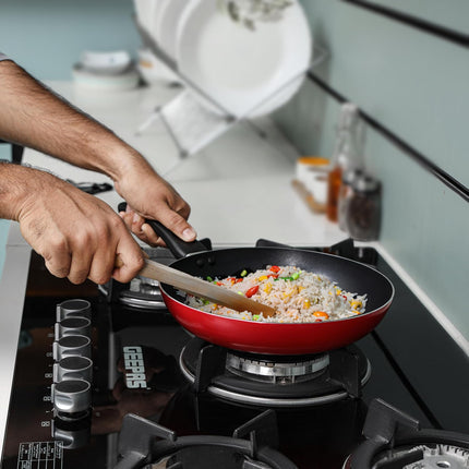 Salford 26cm Non Stick Fry Pan Ceramic Coating Healthier Ceramic Chemical Free Non-Stick Heat Resistant Exterior Double Layer Coating, red