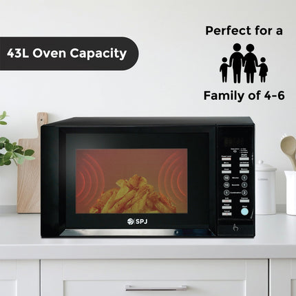 SPJ  QUALITY MATTERS Microwave Oven 43L, 1000W With 6 Power Levels, Digital Microwave, 99 Minutes Timer, Grill 1300W, Easy to Use, Colour - BLACK, MWBLU-43L007