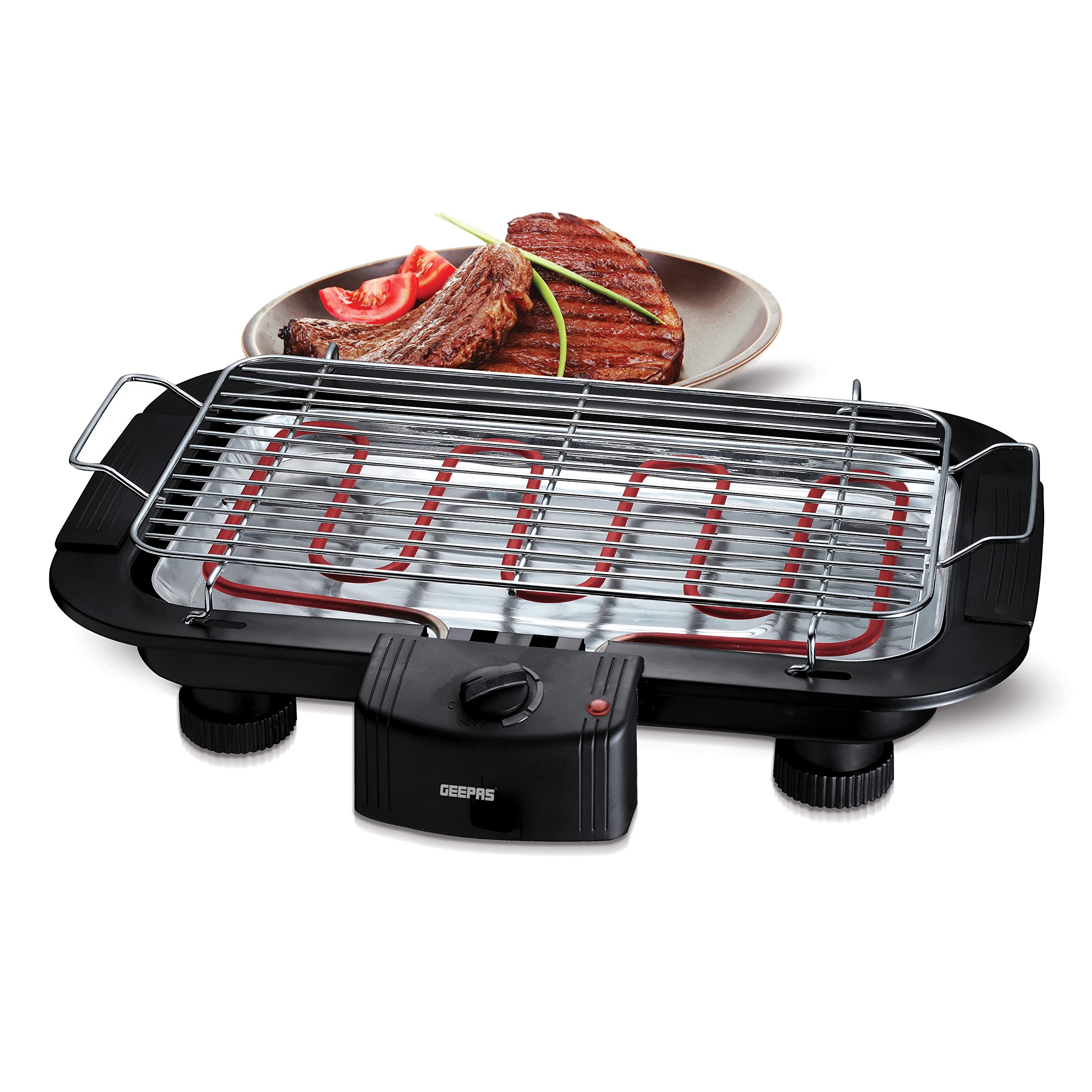 Geepas 2000W Electric Barbecue Grill - Table Grill, Auto-Thermostat Control with Overheat Protection - Space Saving, Detachable Heating Element - 1 Years Warranty