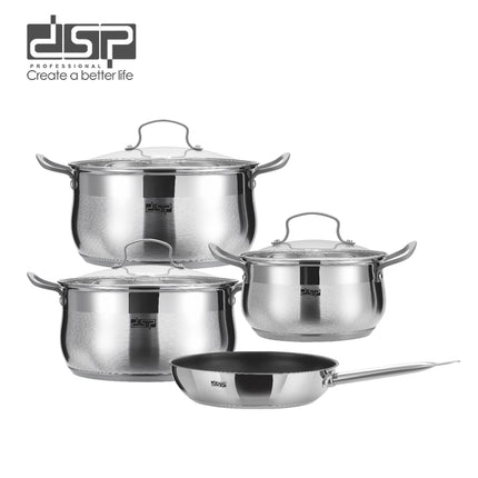 DSP 7-Piece Cookware Set - Nonstick Fry Pan & Stainless Steel Pots with Glass Lids, Induction Compatible