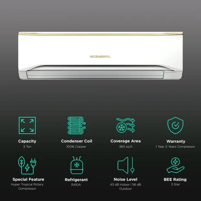 O GENERAL 3 Ton 3 Star Split AC (Copper Condenser, ASGA36FUTC)