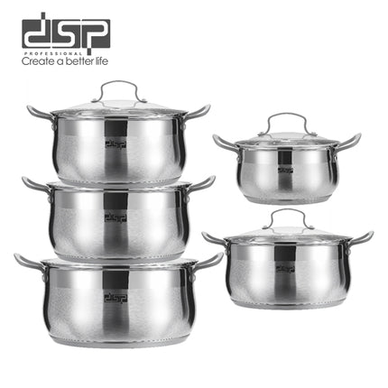 DSP 10-Piece Cookware Set - Nonstick Fry Pan & Stainless Steel Pots with Glass Lids, Induction Compatible