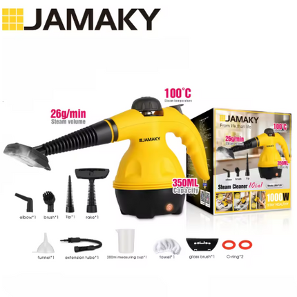JAMAKY 10-in-1 Steam Cleaner - 1000W, 26g/min Steam, Multi-Surface Kit for Floors/Kitchen/Windows