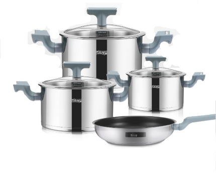 DSP 7-Piece Nonstick Cookware Set - Stainless Steel Pots & Pans with Glass Lids, Induction Compatible for Gas/Electric Stove