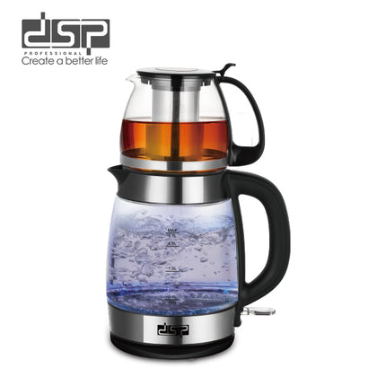 DSP 2200W Electric Kettle - 1.7L+0.6L Glass/Stainless Steel, Keep Warm & Detachable Filter