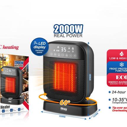 DSP 2000W Smart Fan Heater - PTC Heating, 60° Oscillation with ECO Mode & 24H Timer for Home/Office