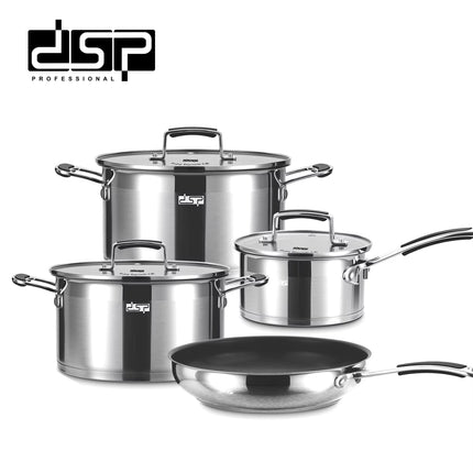 DSP 7-Piece Nonstick Cookware Set - Stainless Steel Pots & Pans with Glass Lids, Induction Compatible for Gas/Electric Stove