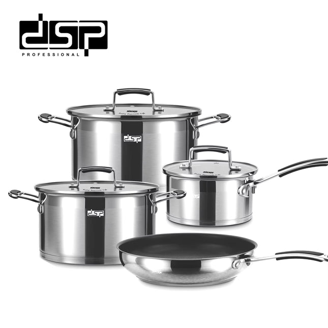 DSP 7-Piece Nonstick Cookware Set - Stainless Steel Pots & Pans with Glass Lids, Induction Compatible for Gas/Electric Stove
