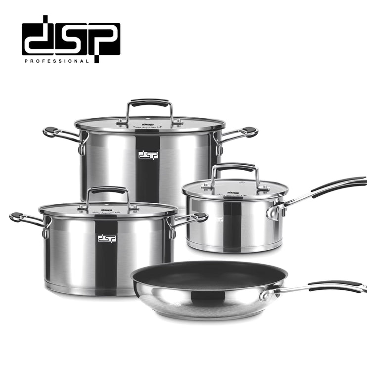 DSP 7-Piece Nonstick Cookware Set - Stainless Steel Pots & Pans with Glass Lids, Induction Compatible for Gas/Electric Stove