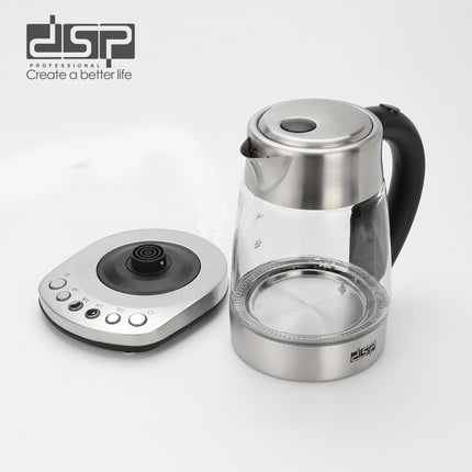DSP 1.7L Glass Electric Kettle with Blue LED Light, 4 Temp Settings & Keep Warm Function Safety Lock Cover 360° Rotatable
