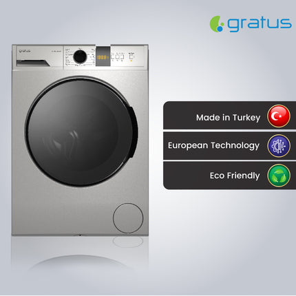 Gratus 8 KG Front Load Washing Machine 1400 RPM & 15 Programs, Digital Display, Inverter Motor, inox silver, 1 Year Full Warranty, Model – WFD8502WEVTX