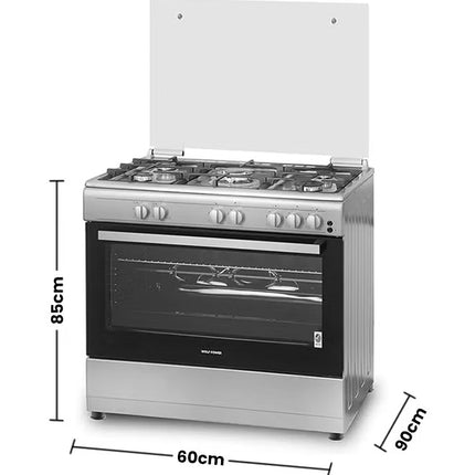 طباخ غاز وولف باور 5 شعلات 60 × 90 سم، ضمان لمدة عام WCR950CI فضي