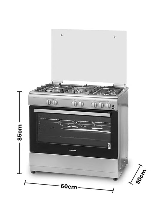 طباخ غاز وولف باور 5 شعلات 60 × 90 سم، ضمان لمدة عام WCR950CI فضي
