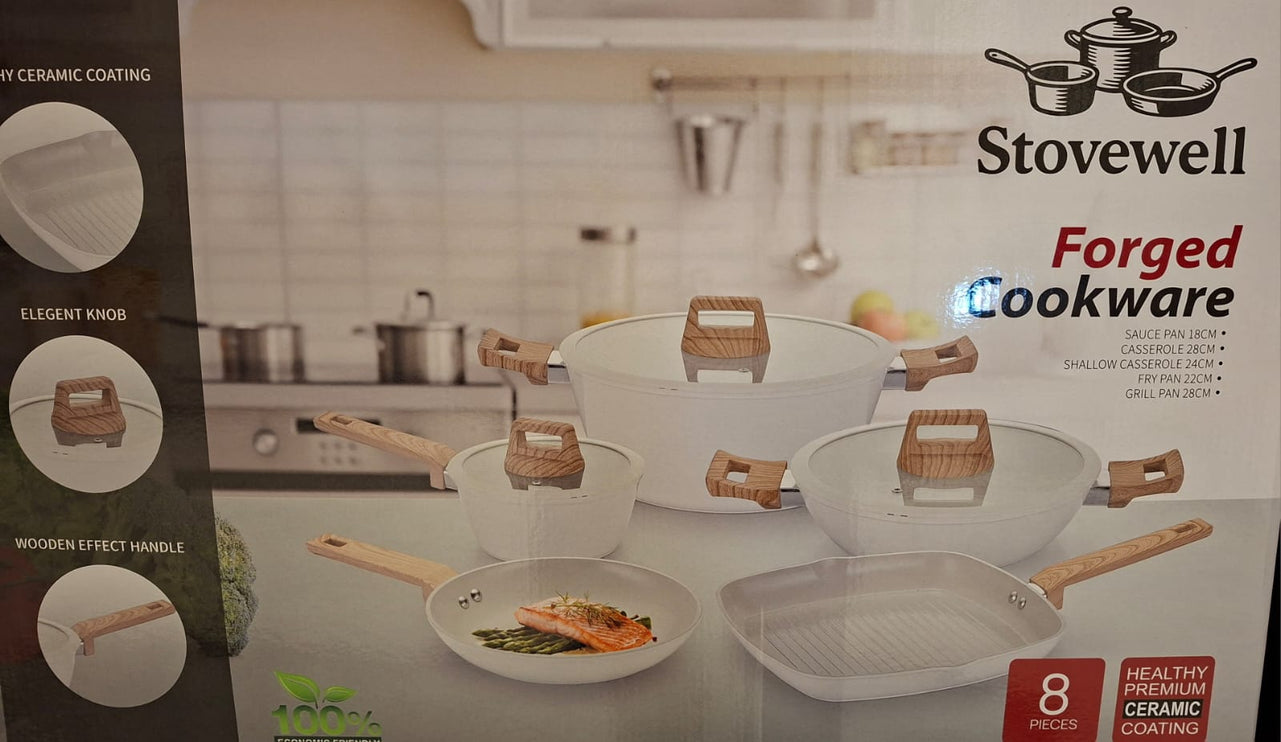 طقم أواني طهي ستوفويل فورجد 8 قطع (أبيض)