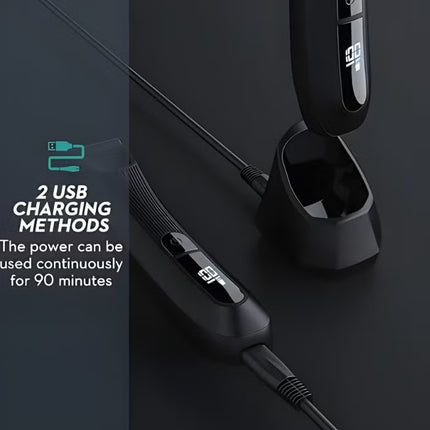 DSP Men's Razor DSP with Replaceable Ceramic Blade Anti-Cutting Professional Waterproof Body Hair Shaver with LED Light, Display and Standing Charging Station (Black) 60386