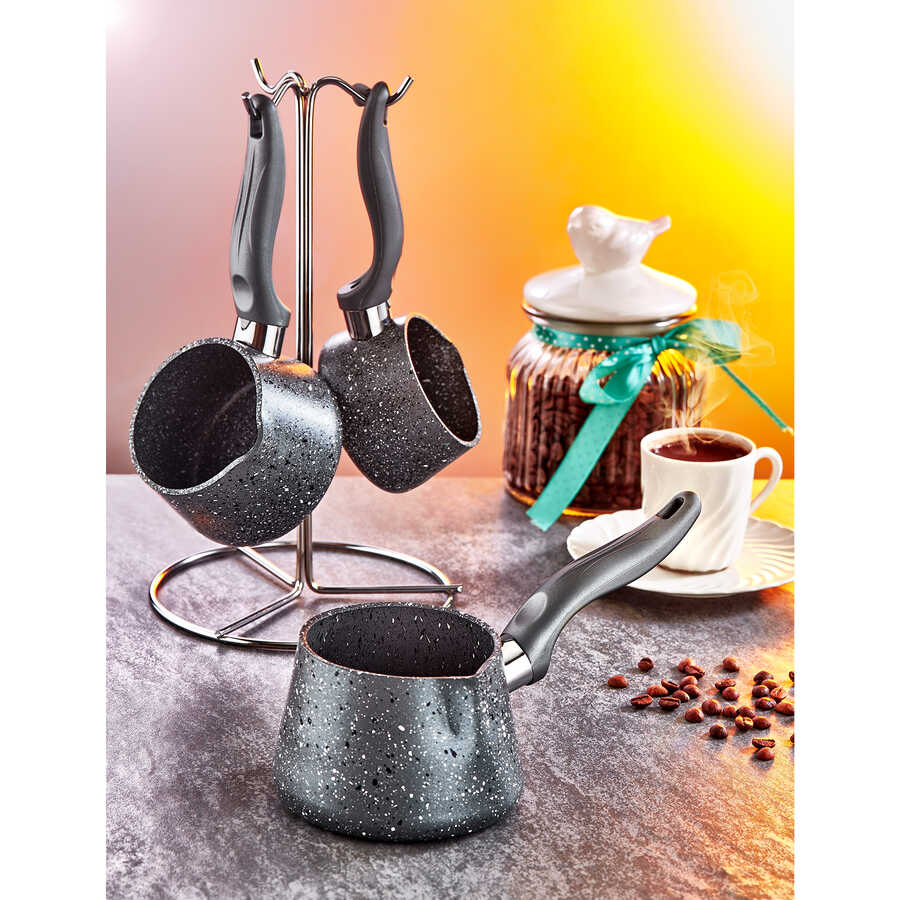 OMS - Granite Turkish Coffee Pot 4pcs Set gri -Made in Turkey