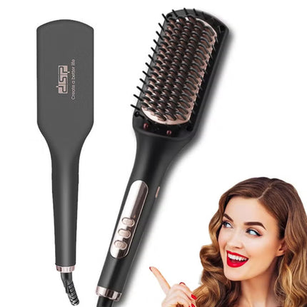 Hair Dryer & Straightening Brush,6 Temp Settings (270℉-450℉),Negative Ion Ceramic Straightener Brush for Women, 11009