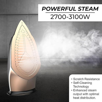 SPJ 3100W Steam Iron with 350ml Water Tank | Nano Soleplate, Vertical Steam, Auto Shut-Off, Anti-Drip & Self-Cleaning | Spray & Burst Function | Dry & Steam Iron | Black | 1-Year Warranty
