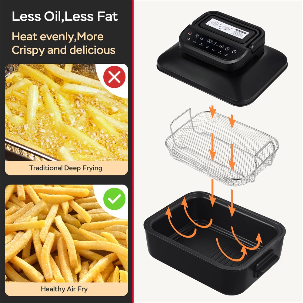 Crystal Air Fryer Lid & Electric Indoor Grill Combo, 6-in-1 Air Fryer Oven, Grill & Griddle