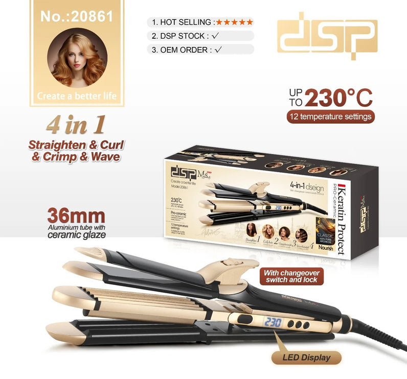 مكواة فرد الشعر DSP موديل 20861، أربع وظائف بدرجة حرارة 230 درجة