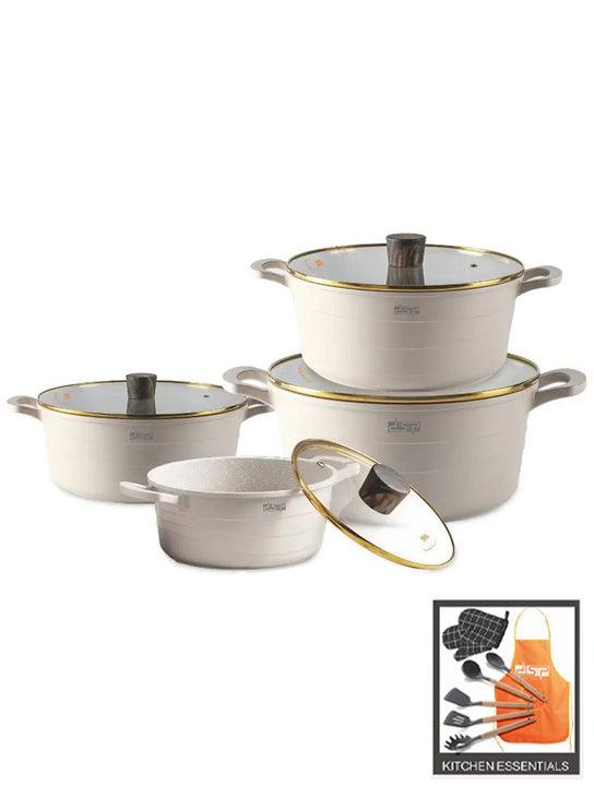 DSP 16 Pieces Set Die-Casting Non-Stick Aluminum Casserole with Apron, Spatulas & Gloves