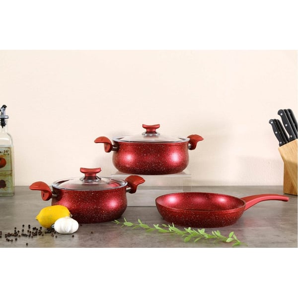 OMS 3106 RED 5 PCS GRANITEC COOKWARE SET - MADE IN TURKEY