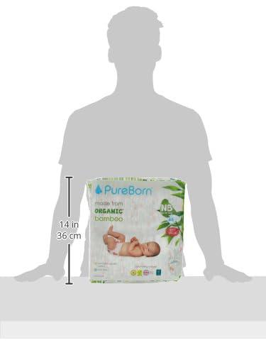 Pureborn Organic-Natural Bamboo Baby Disposable Diapers-Nappy -Value Pack- From 0 To 4.5 Kg - 68 Pcs  حفاضات اطفال بيور بورن قابلة للاستخدام لمرة واحدة، مقاس 0 - 5 الى كغم - العدد 68