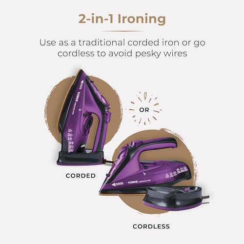 Tower CeraGlide Cordless Steam Iron with Ceramic Soleplate and Variable Steam Function, Purple