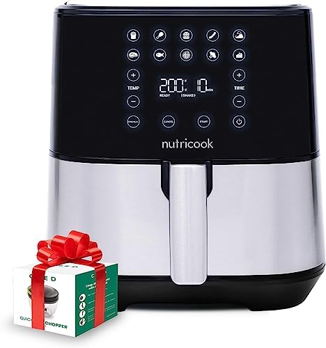 Nutricook Air Fryer 2, 5.5 Liters, 1700 Watts, Digital Control Panel Display, 10 Preset Programs With Built-In Preheat Function, Stainless Steel + CRED Chopper 650 ml, 1 yrs Warranty, Amazon exclusive