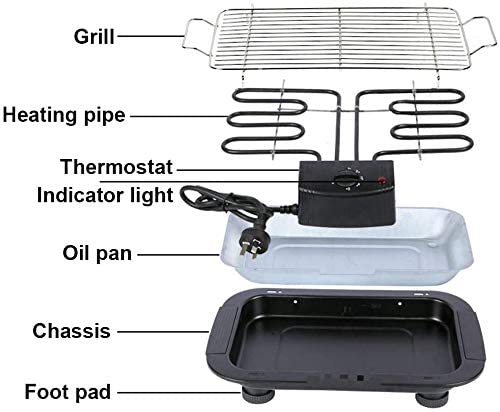 Portable Electric Smokeless Barbecue 2000W High Power Grill Indoor BBQ Grilling Table with 5 Adjustable Temperature شواية كهربائية محمولة بدون دخان، 2000 واط عالية الطاقة للشواء في الاماكن المغلقة مع 5 درجات حرارة قابلة للتعديل