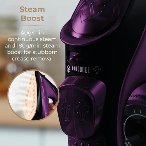 Tower CeraGlide Cordless Steam Iron with Ceramic Soleplate and Variable Steam Function, Purple