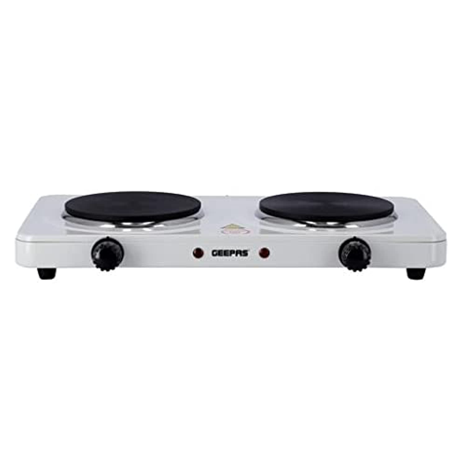 Geepas 2000W Electric Double Hot Plate with Auto-Thermostat, White/Black 1 year warranty جيباس لوح تسخين كهربائي مزدوج 2000 واط مع ترموستات تلقائي، ابيض/اسود