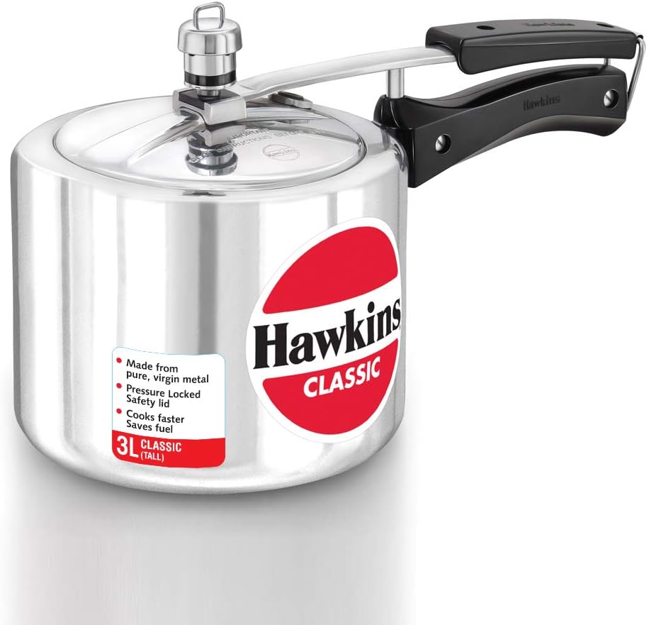 Hawkins Classic Aluminium Pressure Cooker, 3 Litres Taller Body, Silver