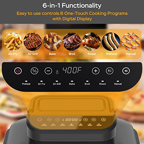 Crystal Air Fryer Lid & Electric Indoor Grill Combo, 6-in-1 Air Fryer Oven, Grill & Griddle