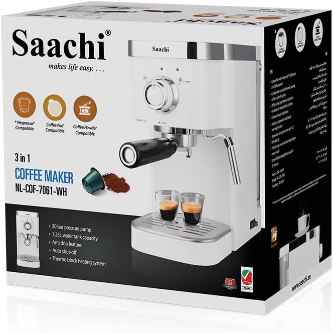 Saachi Capsule Coffee Machine NL-COF-7061-WH With 20 Bar Pressure Pump