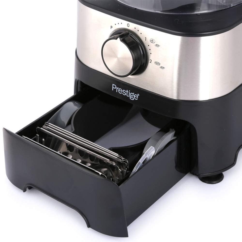 Prestige Food Processor 800W With 5 Stainless Steel Discs, Black/clear/silver, 2 Ltr Bowl, Pr7517