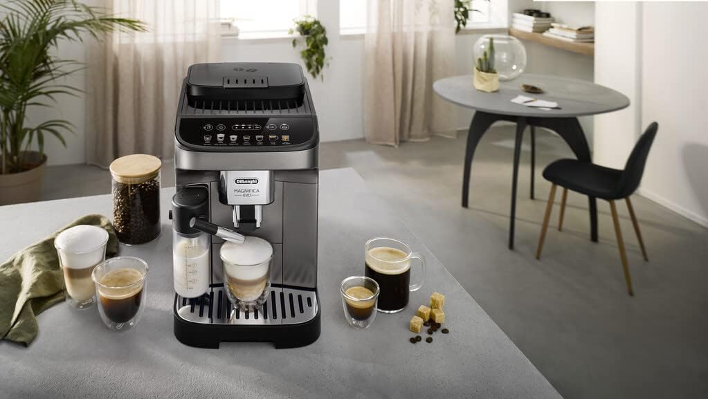 De'Longhi Magnifica EVO Bean to Cup Fully Automatic Coffee Machine |Traditional Milk Frother|Built In Grinder|100% Arabica Whole Coffee Beans|ECAM290.81.TB|Titanium & Black