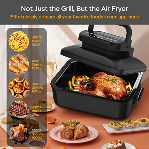 Crystal Air Fryer Lid & Electric Indoor Grill Combo, 6-in-1 Air Fryer Oven, Grill & Griddle  المقلاة الهوائية ومجموعة الشواية الكهربائية الداخلية ،  المقلاة الهوائية 6 في 1 من كريستال